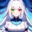 Placeholder: 8k, Girl, high quality, detailed, white hair, heterochromia, beautiful lighting, vibrant colors, dress