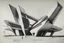 Placeholder: futurstic booth high-tech architecture two point prespective exterior shot drawing