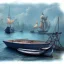 Placeholder: modern Fisherman small boat in the harbor, in the style of a watercolor painting