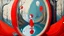 Placeholder: Bubble Wonderland, A figure is holding a mirror that reflects their hidden expression, gouache, mirrored foil, red ballon, primitive, symbolism