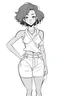 Placeholder: ouline art, white background, cute african american woman, anime small waist, full body, only use outline, hourglass shape, no shadows