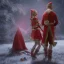 Placeholder: two elves. woman and man. Christmas scene. photorealistic. low-key