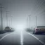 Placeholder: An empty carpark on a misty day. Telegraph poles and wires. Muted tones. Tilted horizon. With blotches, blurry areas and lens noise and grain. Hyper realistic Photo 4k