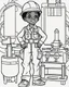 Placeholder: coloring page, depicting a black kid as an Engineer, full body, outline, black and white, highly defined, white background, empty background, cartoon style, coloring book style