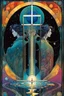 Placeholder: Create a chaotic abstract cubist Tarot Card depicting an ornate,The Three of Swords , in the style of Bill Sienkiewicz, Philippe Druillet, Gustav Klimt, Alphonse Mucha, and Jean Giraud Moebius, precisely drawn, colored and inked, in muted colors, with ornate bordered edges