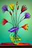 Placeholder: melted flowers in a glass vase, melted family pictures on the wall in the style of Salvador Dali's with green, blues, orange and purples, surrealism style