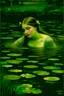 Placeholder: a beautiful woman in clear water, pond of lily, by John William Waterhouse and Jason Chan, Johannes Voss