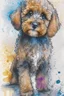 Placeholder: Abstract wet watercolour of a cockapoo, ink lines, splashy background detailed,focus on eyes, watercolour paper