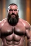 Placeholder: full figure shot photography, beefy burly man , long beard, masculine hairy 55 year old man, long hair, several tattoo, short beard , crossed arms, big shoulders, big arms, closed eyes, ambient occlusion ,sitting in a steamy Sauna, super high resolution, 8k, dim light, ultra hyper realistic, frontal view from the bottom,