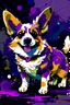 Placeholder: painting, bold ink illustration of a little, short, skinny, happy, corgi dog abstract, different colors, purples, different patterns, neon, smiling, simple, INK Illustration Art Style, 8K, full body, black toenails