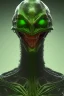 Placeholder: green alien, head, evil, red eyes, big silver teeth, weapons, blood, 8k, finely detailed, photo realistic, HR Giger style