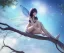 Placeholder: a detailed illustration of a anime girl sitting on a tree branch, luminescent body, glinting spread wings, realistic, soft and smooth glowing wings, soft feathers, macro lens, sharp focus, meticulously detailed, soft studio lighting, smooth blurred gradient evening sky background, 64k