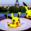 Placeholder: A pikachu fine dining with a view to the Eiffel Tower