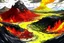 Placeholder: acidic soil in anime style with lava and mountains , red white yellow black colors , magic the gathering style, realistic style