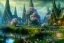 Placeholder: Immersive​ fantasy elven town city in the deep forest with ancient elder tree beautiful blossom nature river 4k full hd