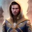 Placeholder: handsome hooded male mage with sapphire floral and botanical men's suit details, sharp eyes, mixed gemstones, magic, intricate, high details