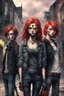 Placeholder: First plan: Black cat with three 13-15-year-old detectives - two brothers with red hair. One is tall and skinny, second is chubby and a girl with a punk look, dark clouds and brown hair, strong make-up. Second plan: a group of teenagers turned into computer-addicted zombies. Everything is located in an old town.