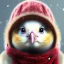 Placeholder: hyper realistic cute baby chick wearing winter cloths and woolen cap serious expression, highly detailed