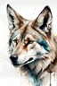 Placeholder: Oil painting of a wolf’s head on white background, realistic anatomy, minimalistic, muted colours, paint splatters