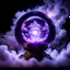 Placeholder: magical crystal ball, surrounded by clouds of sorcerous energy, purple lighting, black background