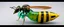 Placeholder: beholder wasp, full speed aqua hornet patterned double banana transparent space vessel with black and yellow wasp stripes