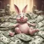 Placeholder: piggish cloven foot lying on stacks of money, bugs bunny playing poker