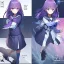 Placeholder: Clear focus,High resolution,High quality, A girl with long purple hair, Blue and purple eyes, wearing a sailor uniform, full body, Epic battle scene comic style