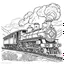 Placeholder: outline art for a majestic steam locomotive chugging along a scenic railway track, puffing clouds of steam into the air coloring pages for kids , white background,only use outline, clean line art, white background, no shadows and clear and well outlined,showing a natural scene