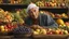 Placeholder: elderly male market trader selling many different types of fruit, showing his head and upper body, perfect eyes, perfect anatomy, exquisite composition, beautiful detailed intricate detailed octane render, 8k artistic photography, photorealistic, soft natural volumetric cinematic perfect light, chiaroscuro, award-winning photograph, masterpiece, raphael, caravaggio, bouguereau