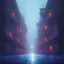 Placeholder: Empty dark back street in LA at night ,neon, digital painting, Beksiński style