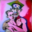 Placeholder: picasso man met kind op rug roze realistisch geschilderd