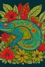 Placeholder: a chameleon rounded by flowers and leaves, quimbaya culture style