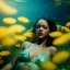 Placeholder: Rihanna as Tiana underwater with yellow flowers for hair, closed eyes, rtx, reflection, 8k, glow, winning photography, caustics