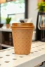 Placeholder: Mock up empty brown 3D paper coffee cup on Minamalis cafe shelf, Ai generated Images