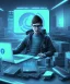 Placeholder: a young hacker and rebel, sat at his computer, typing furiously as he tried to crack the security systems of the corrupt megacorporation he was targeting.