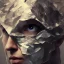 Placeholder: rendered in blender trash bag on his head and crumpled paper as a texture, collage paper and tape, slit - scan photography, high resolution, cinematic, unreal 6, breathtaking detailed