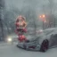 Placeholder: a car with a face coming alive and dancing in a snow storm, flowers, sunlight, bokeh, hyper realistic, unreal engine, 8k, ultra high resolution, realistic, photo, sunlight, dramatic, oil paint, unreal engine, hyper real, ultra high resolution, 8k, lsd, acid, psychedelic, picknick, blood on face and hands, bloody, creepy, dancing, video game, mist, light rays