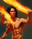 Placeholder: native american warrior, long black hair, dancing on top of fire, big muscles, loincloth, shirtless, 8k resolution concept art portrait by Greg Rutkowski