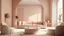 Placeholder: A Minimalist 3D Living Room in Peach & Cream” A softly lit modern living room with pastel-toned furniture—rounded sofas in peach, a ribbed cream wall panel, and a low geometric coffee table. Subtle textures on fabrics, a grid-patterned floor, and arched doorways add depth. Natural lighting casts gentle shadows, evoking calm and serenity.