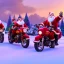 Placeholder: multiple santas driving a motorcycle arround christmass tree