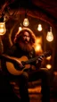 Placeholder: portrait of hairy spanish rock guitar ninja potato living inside a tree house in a hollow huge tree growing light bulbs, singing into ornate studio mic,bokeh like f/0.8, tilt-shift lens 8k, high detail, smooth render, down-light, unreal engine, prize winning