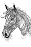 Placeholder: symetrical realistic horse head tattoo idea, line art, background, vector, svg, black outline on white background, leave plenty of white space beetween lines for coloring, tattoo style, tattoo idea,full body, minimalist