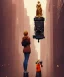 Placeholder: Statue of Queen of photography holding camera in hands. Cute blonde woman. Photographer in golden crown. Standing on the street. Big camera in her hand. hyperdetailed, photorealistic, trending on artstation, greg rutkowski, beksinski, kodachrome, volumetric lighting, gold and orange