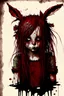 Placeholder: portrait a cute girl, slime, hair, bunny, mask, out her mind, darkred tones, in the style of arthur rackham,