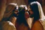 Placeholder: virgin girls and Jesus Christ flirtatiously kissing picture, rich in detail. They were loosely dressed. They are very much in love with Jesus On the edge of the abyss, where the eternal abyss is and everything is embraced around them by beings of light. There are also ape-men and big black shadows with hoods and stoles. 4K Blurred image of Jesus with a monkey head