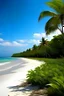 Placeholder: playa con vegetacion lejos clima tropical