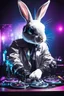 Placeholder: Photography Humanoid Rabbit as dj player smusical self expression play dj in disco club