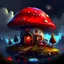 Placeholder: Wonderful spotless mushroom house in space. Floating Island in space. Black, crimson and cyan colored. fine detail oil painting photo realistic hyper detailed perfect composition trending on artstation.