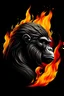 Placeholder: side perspective floating gorilla head on flames