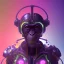 Placeholder: A beautiful portrait of a cyborg monkey purple neon color scheme, high key lighting, volumetric light high details psychedelic background